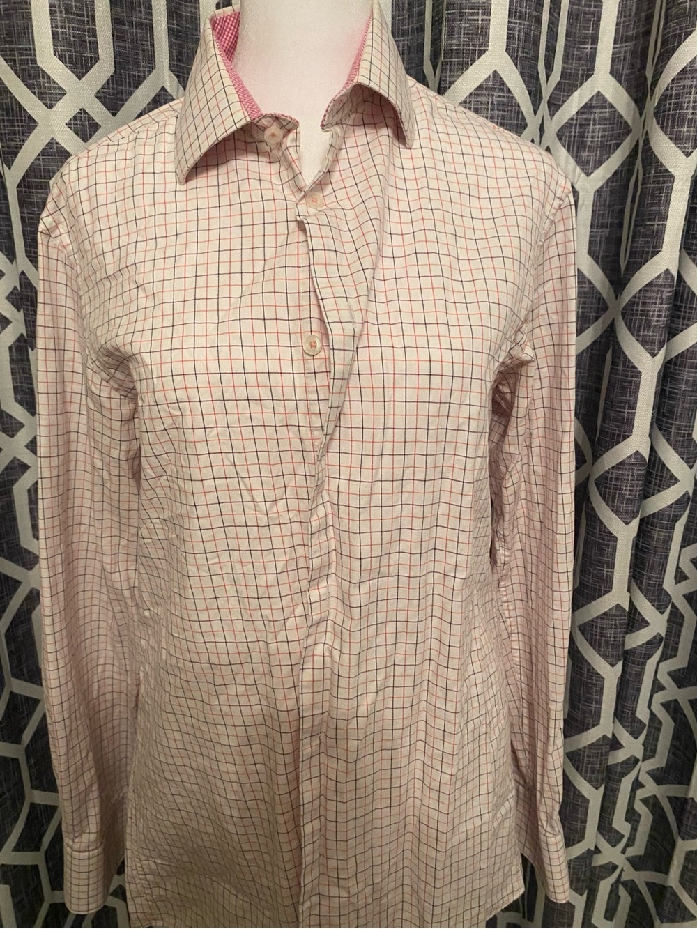Men's Pink Check Long-Sleeve Dress Shirt